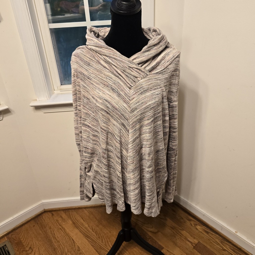Knox Rose Cowl Neck Poncho Top Striped Pullover Tunic Comfy Casual Size L